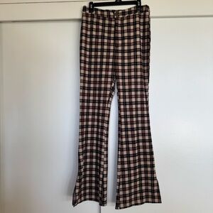 70’s Flare Women's Pants in Black and Brown Plaid